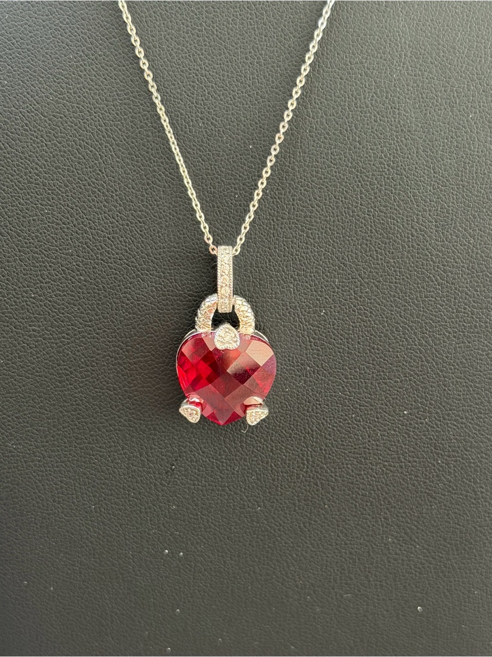 Esposito Sterling Silver Necklace with Red Heart Pendant